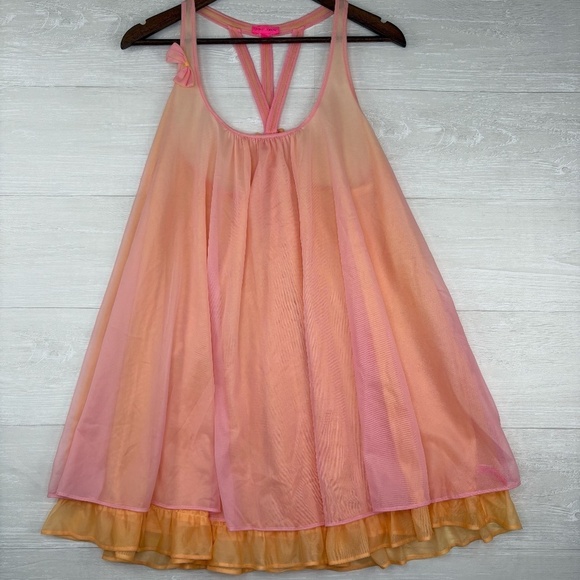 Betsey Johnson Double Layer Pink and Orange Chemise Size M - Picture 2 of 11
